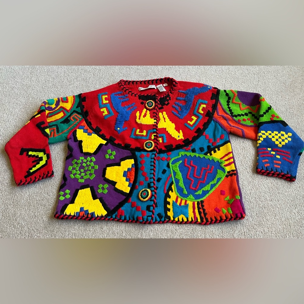 Price FIRM Michael Simon L XL OS Llama Embroidered Sweater Cardigan